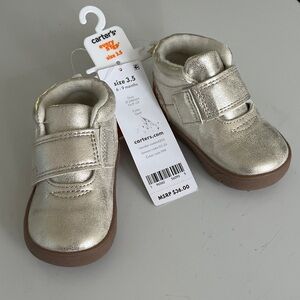 Carter's Infant Shoes Sz 3.5 6-9 Months Gold Baby Walkers High Top NWT